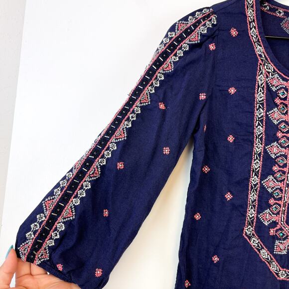 Vanessa Virginia Anthropologie US Size 0 Beaded Embroidered Blouse Top Blue - Picture 2 of 11